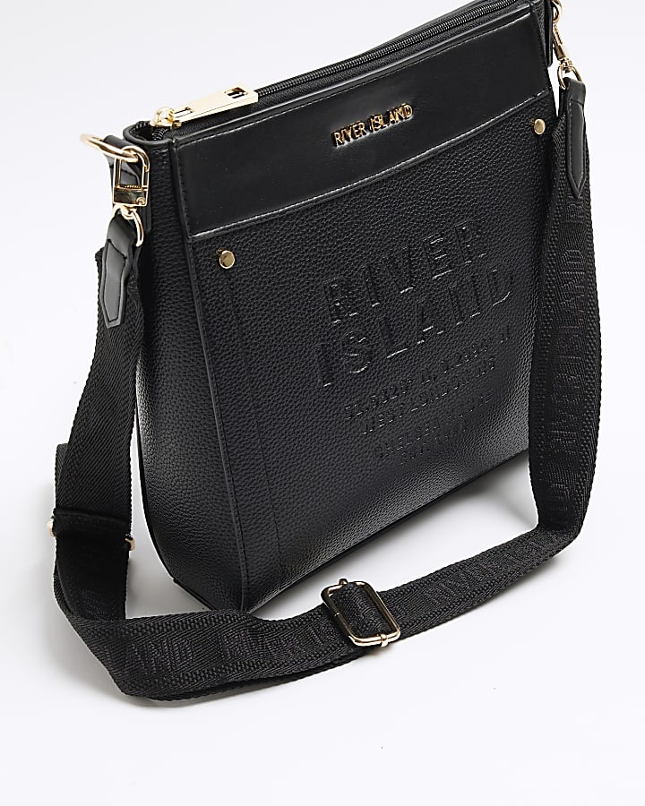 Black RI embossed Cross Body Bag