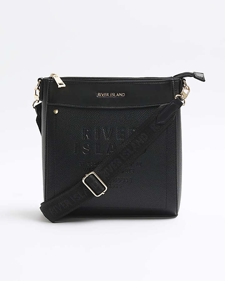 Black RI embossed Cross Body Bag