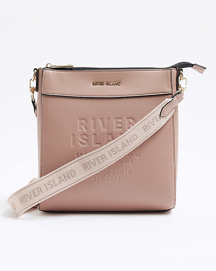 Pink RI embossed cross body bag