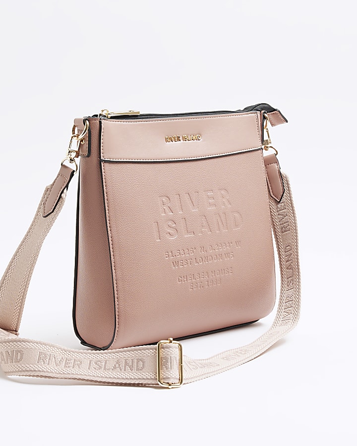 Pink RI embossed cross body bag