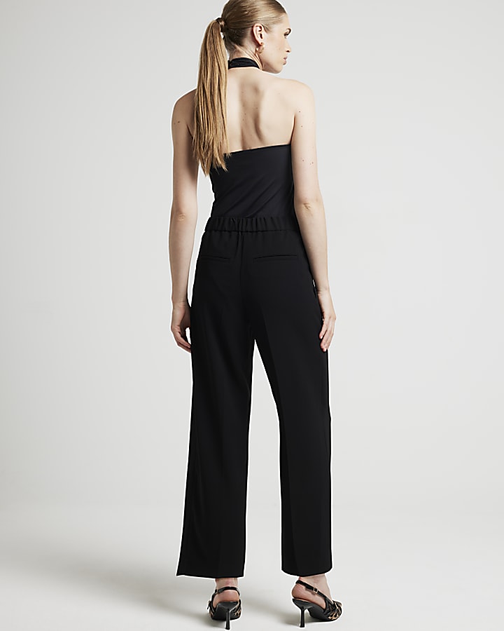 Black Pleated Straight Trousers