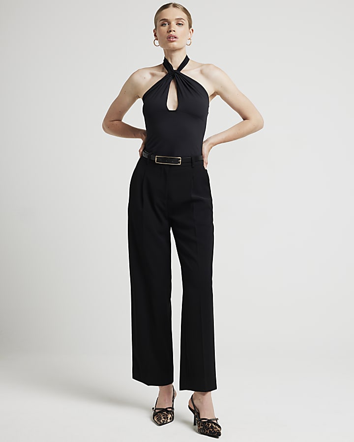 Black Pleated Straight Trousers