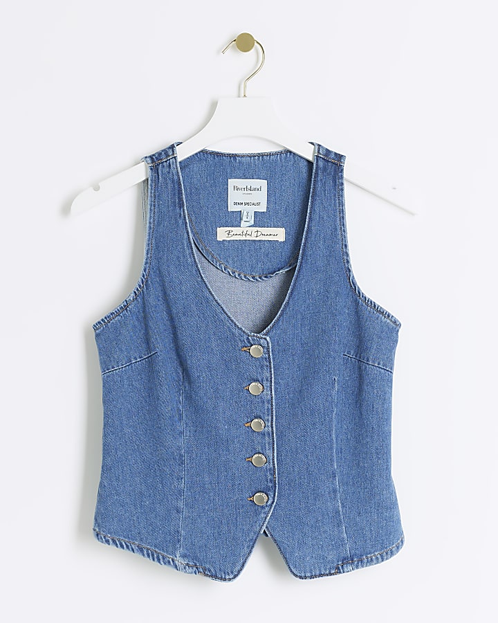 Blue denim button up waistcoat