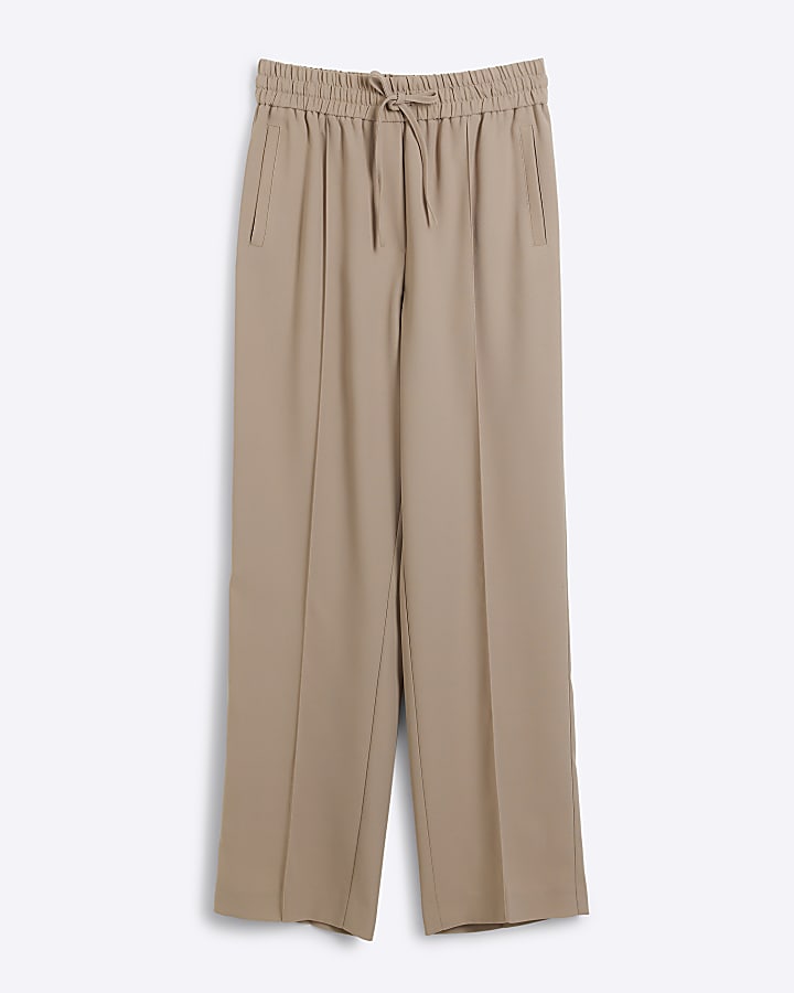 Beige tailored wide leg joggers