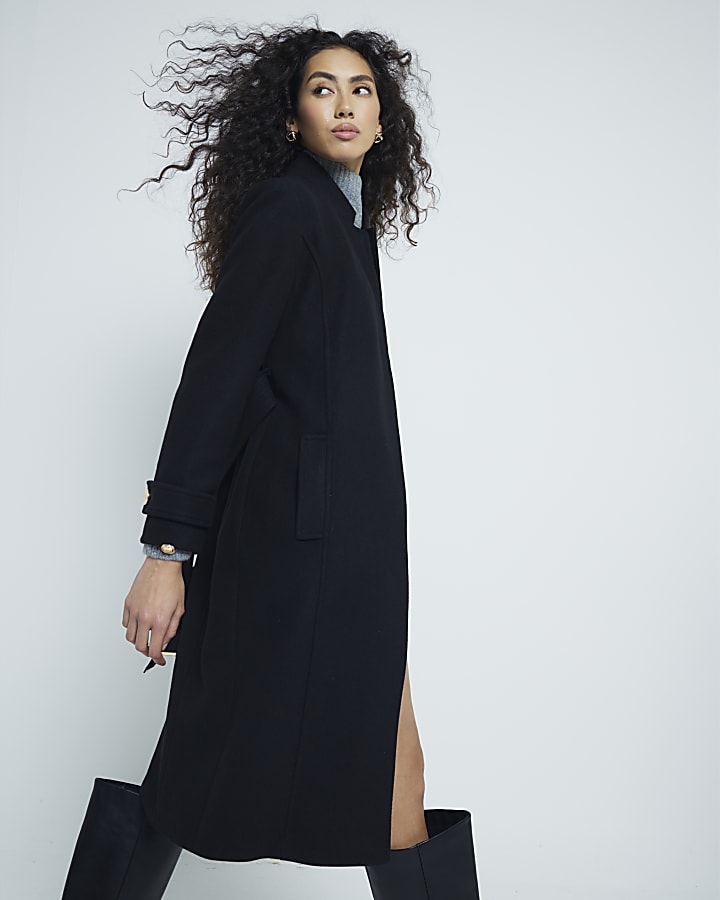 Black Notch Collar Wrap Coat