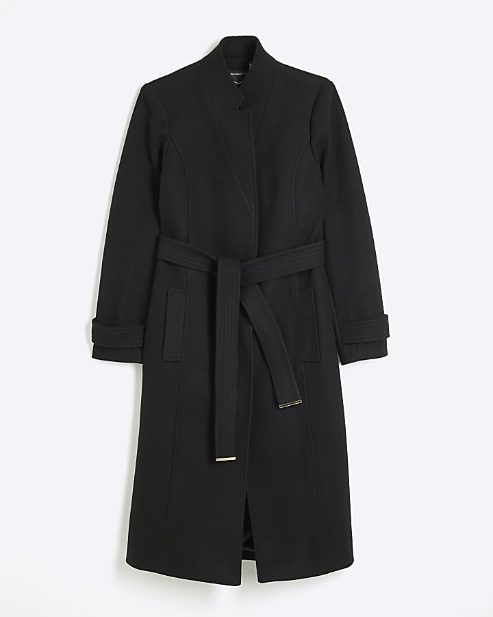 Black Notch Collar Wrap Coat