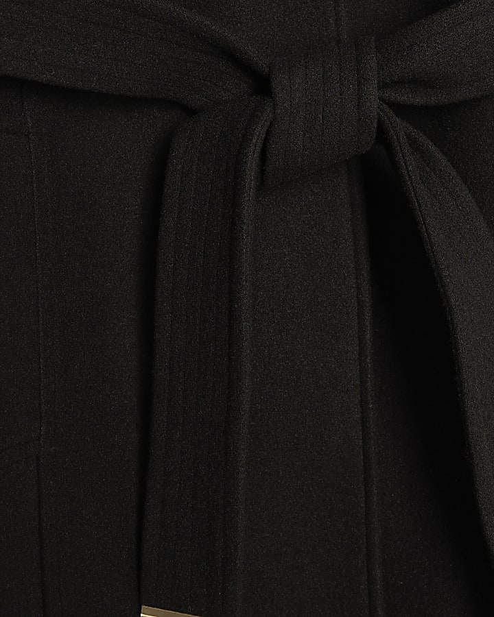 Black Notch Collar Wrap Coat
