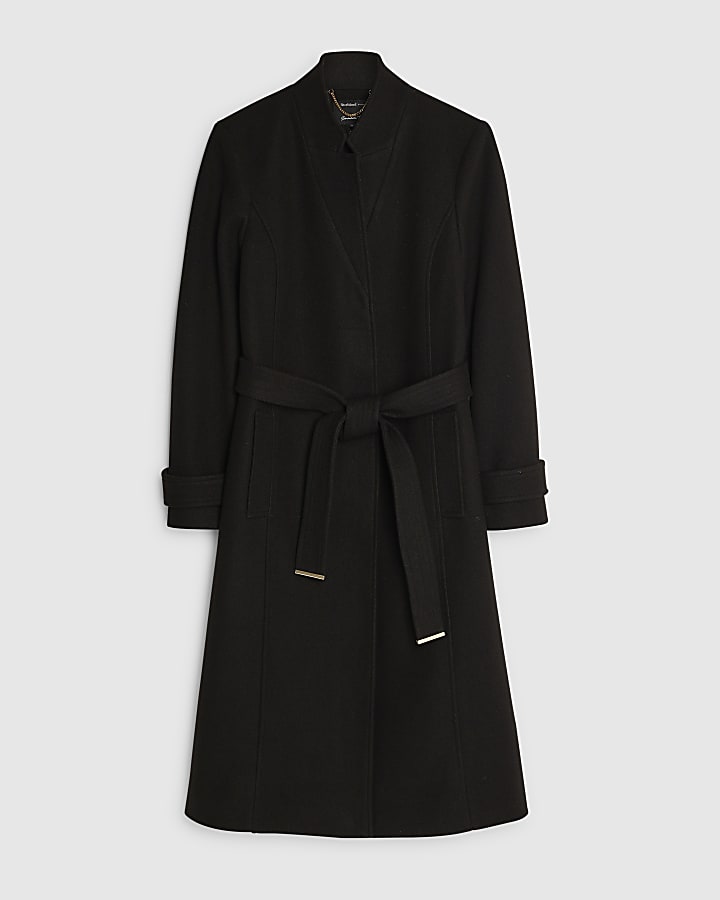 Black Notch Collar Wrap Coat
