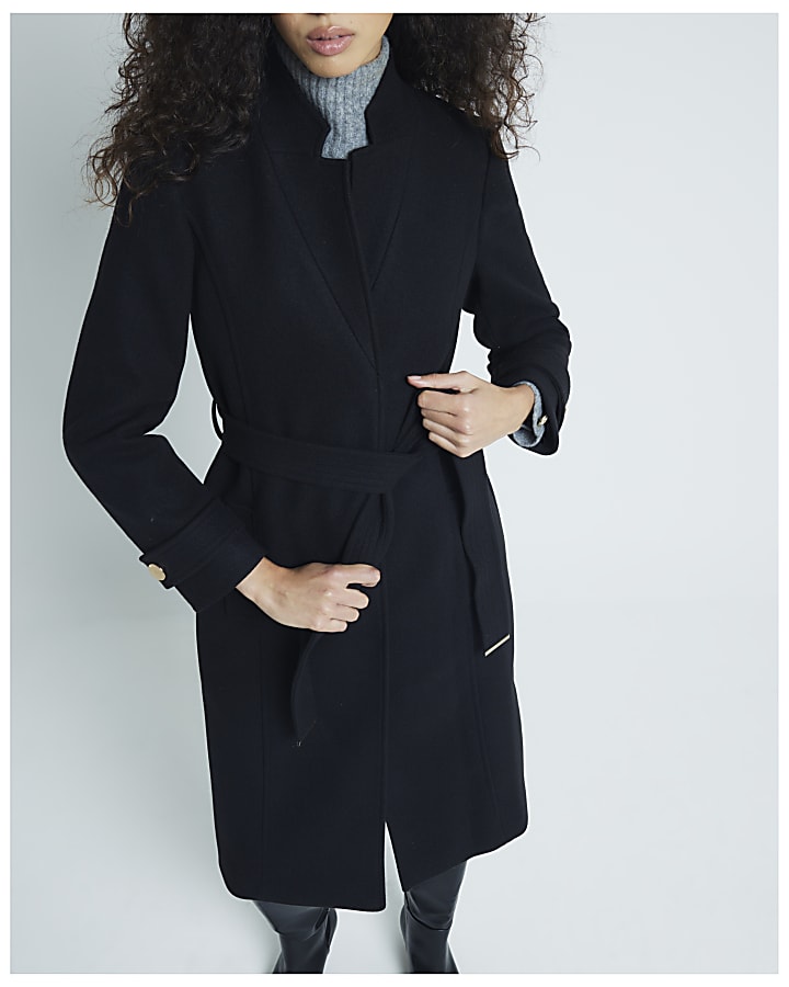 Black Notch Collar Wrap Coat