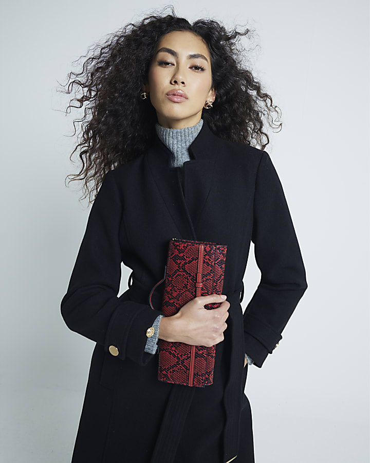 Black Notch Collar Wrap Coat