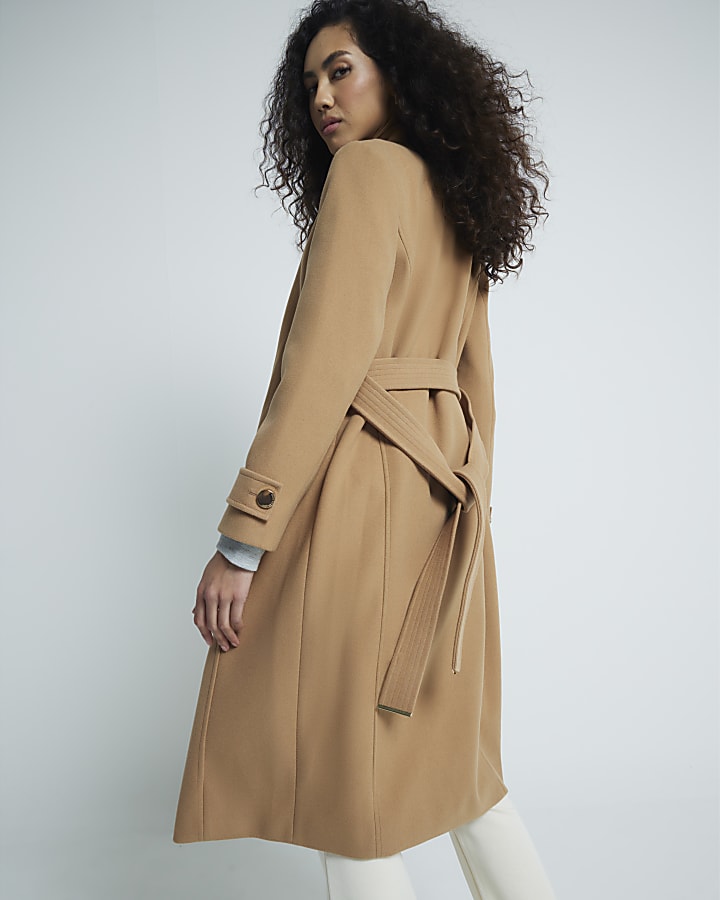 Brown Notch Collar Wrap Coat