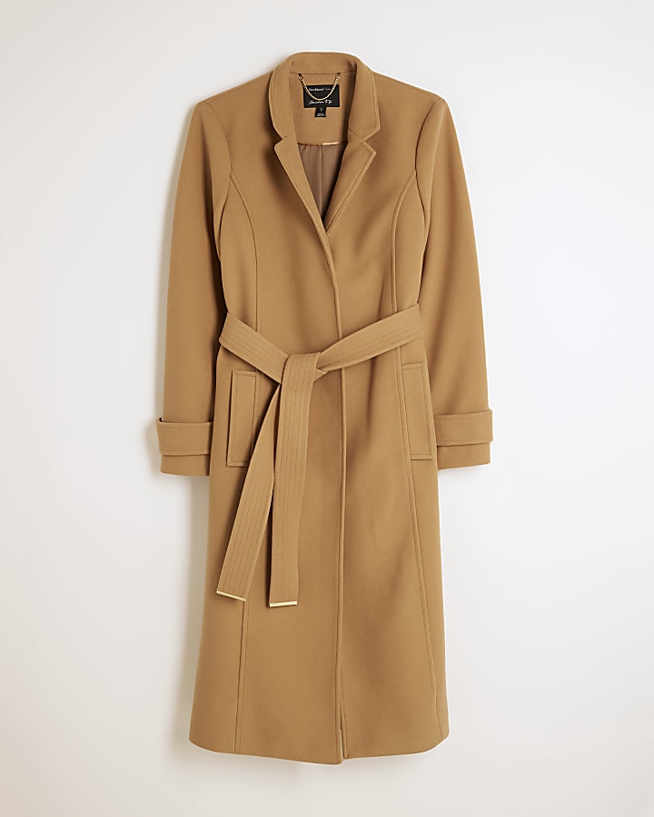 Brown Notch Collar Wrap Coat