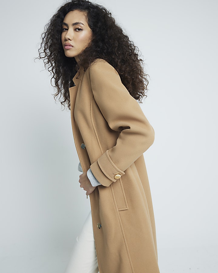 Brown Notch Collar Wrap Coat