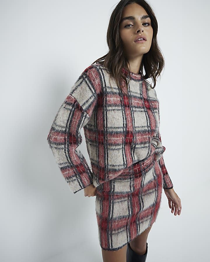 Red Hairy Tartan Jumper