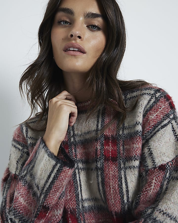 Red Hairy Tartan Jumper