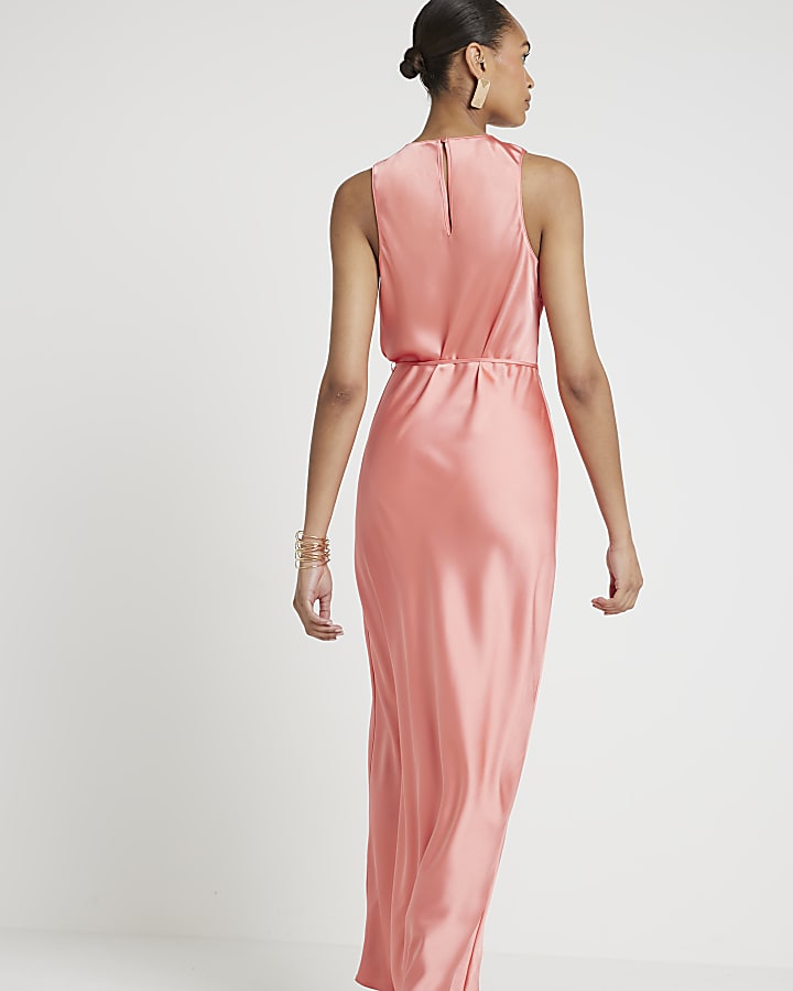 Coral Belted Slip Maxi Dress