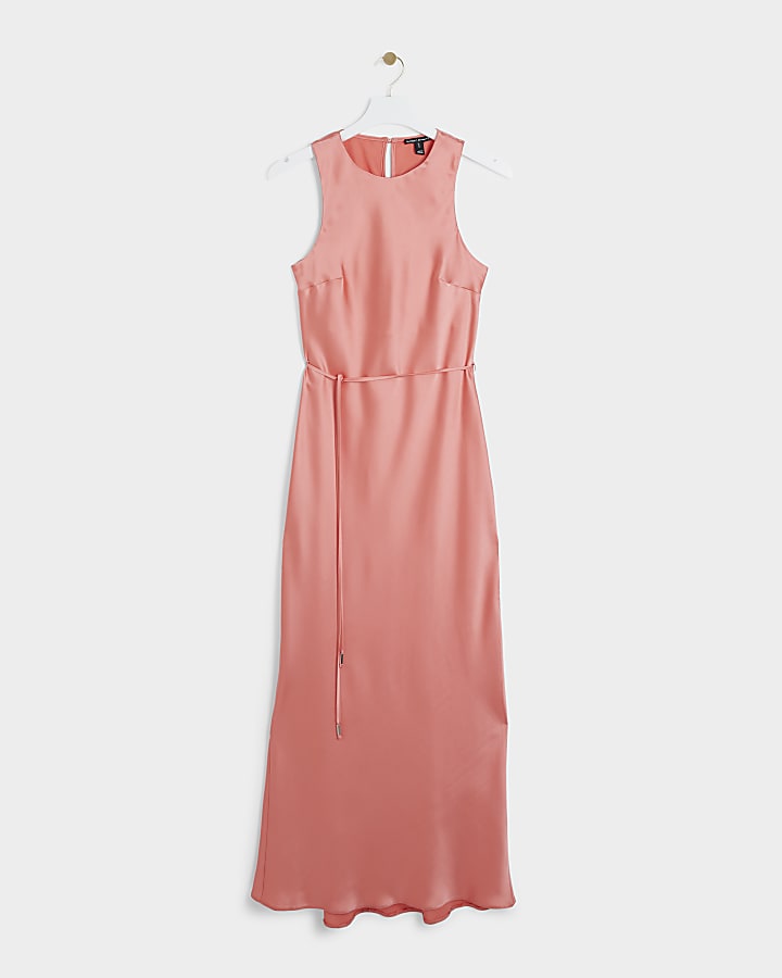 Coral Belted Slip Maxi Dress