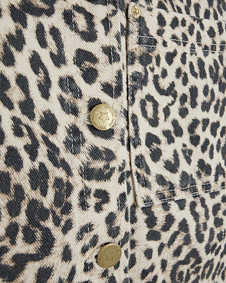 Brown leopard cropped denim shirt