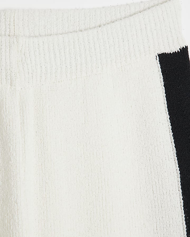 Cream side stripe knit trousers