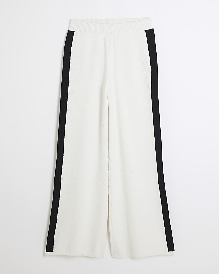 Cream side stripe knit trousers