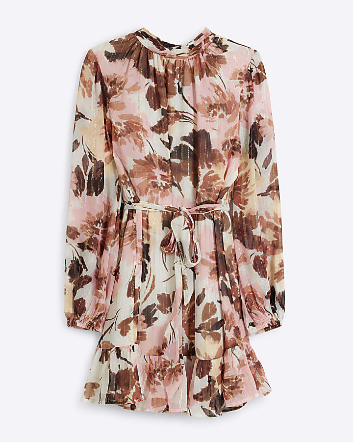 Pink floral high neck mini Dress