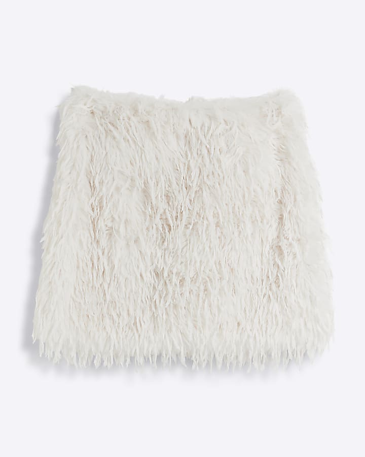 Cream feather texture mini skirt