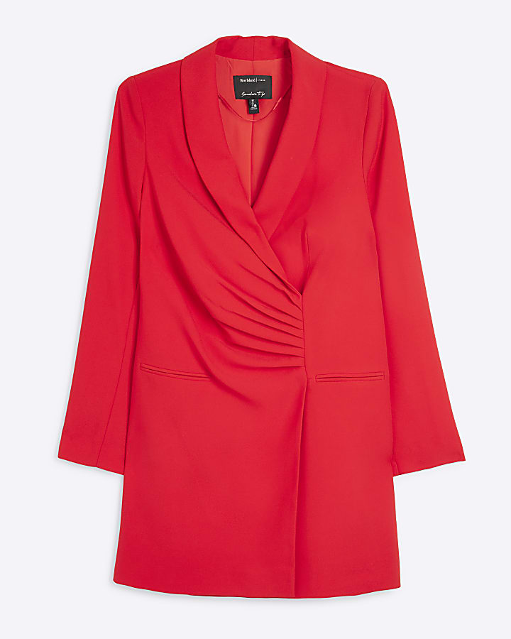 Red Ruched Blazer Mini Dress