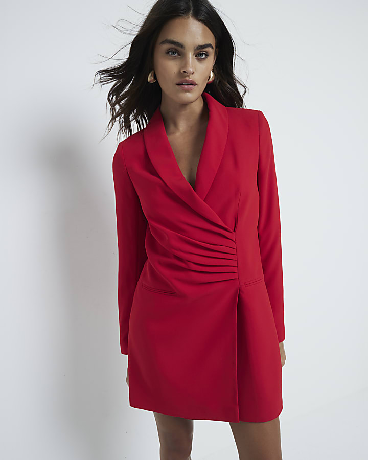 Red Ruched Blazer Mini Dress