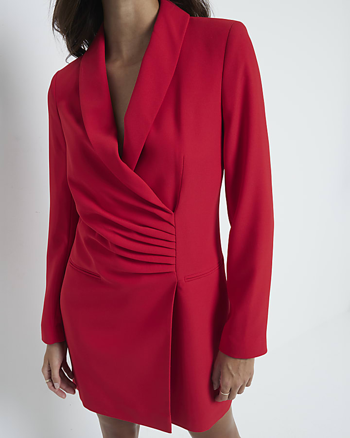 Red Ruched Blazer Mini Dress