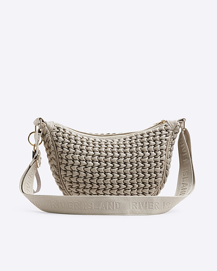 Beige Scrunched Cross Body Bag