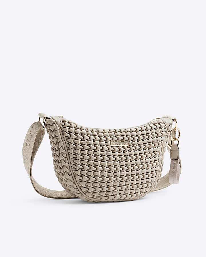 Beige Scrunched Cross Body Bag