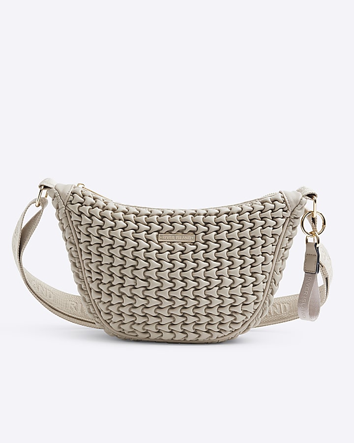 Beige Scrunched Cross Body Bag