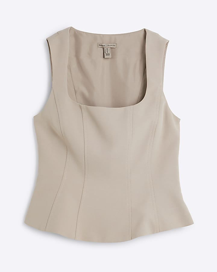 Beige tailored peplum top