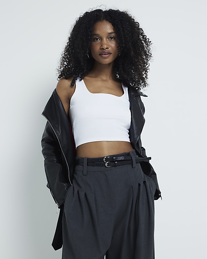 White Square Neck Cropped Vest Top