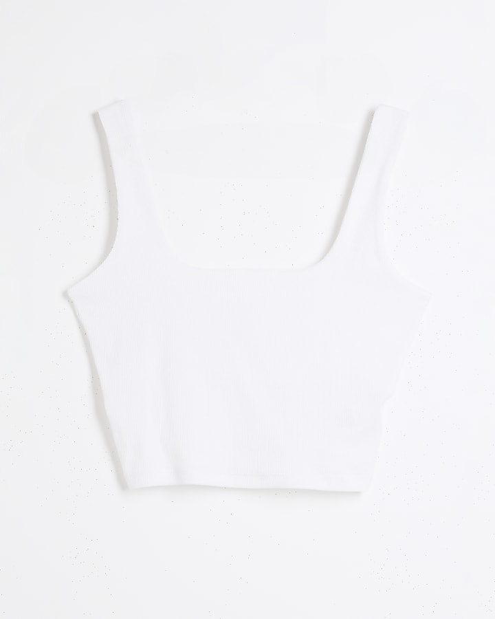 White Square Neck Cropped Vest Top