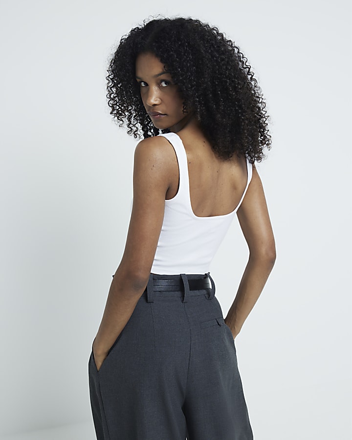 White Square Neck Cropped Vest Top