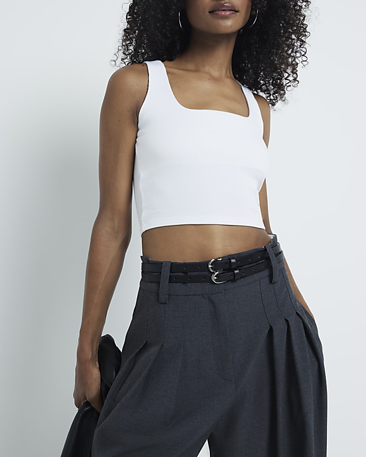 White Square Neck Cropped Vest Top