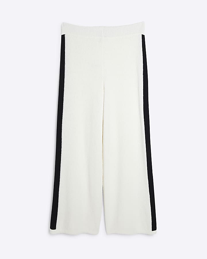 Petite Cream Side Stripe Knit Trousers