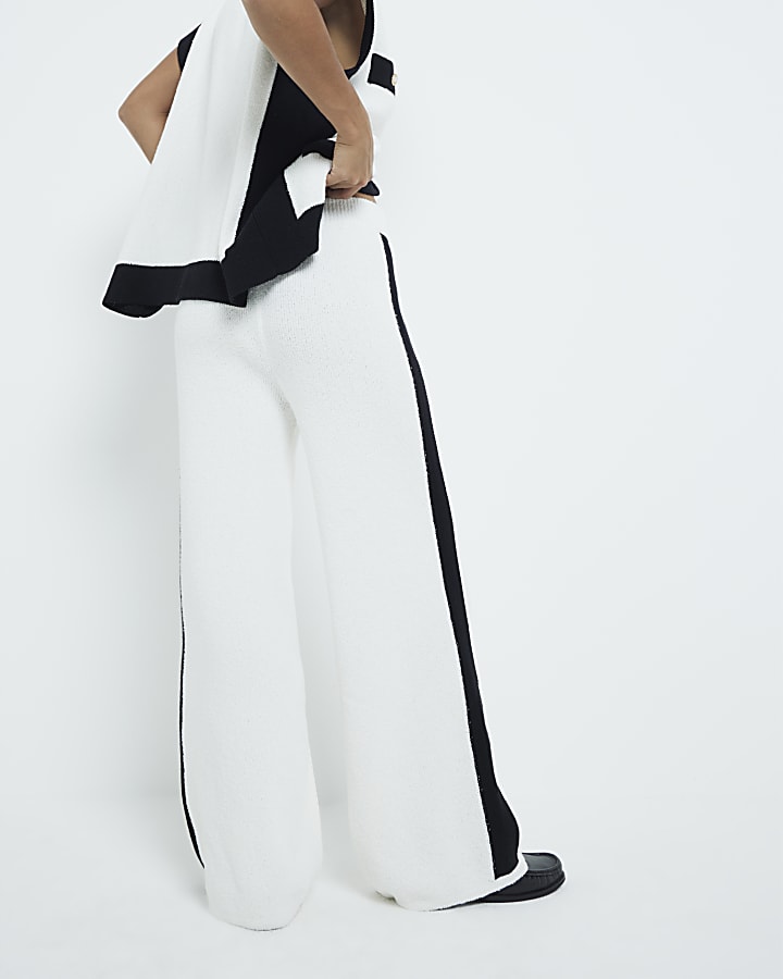 Petite Cream Side Stripe Knit Trousers