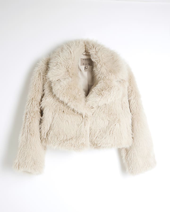 Petite Cream faux fur short Jacket