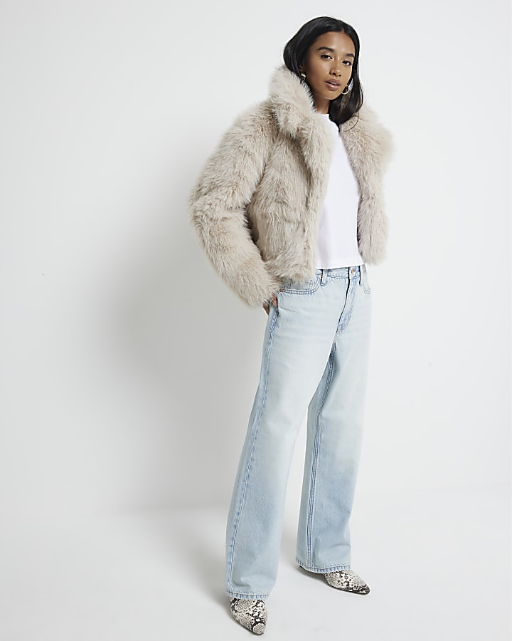 Petite Cream faux fur short Jacket