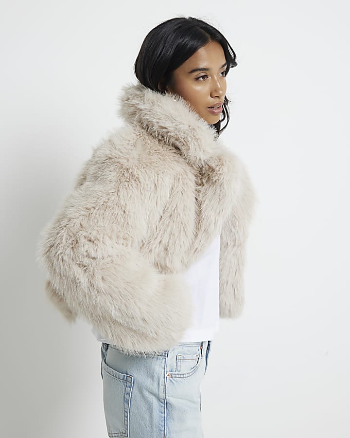 Petite Cream faux fur short Jacket