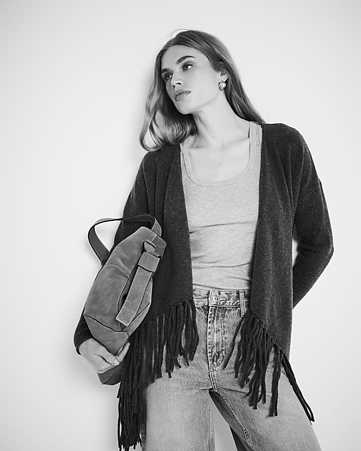 Grey Waterfall Fringe Cardigan