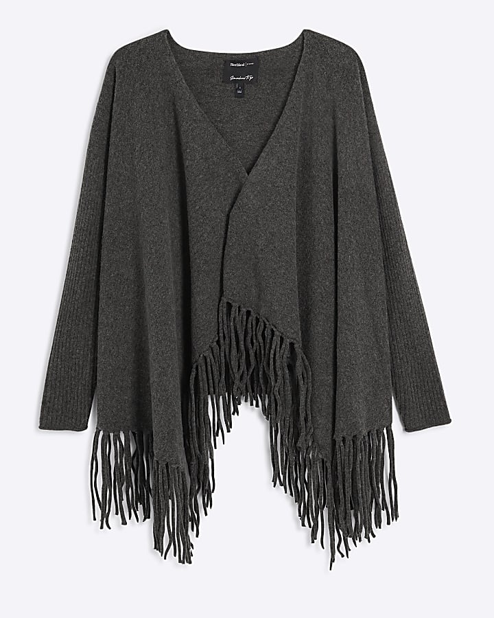 Grey Waterfall Fringe Cardigan