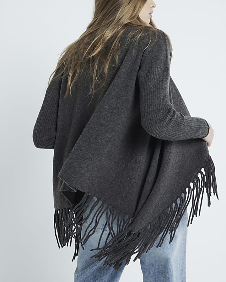 Grey Waterfall Fringe Cardigan