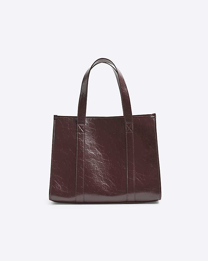 Red Faux Leather Embossed Shopper Bag