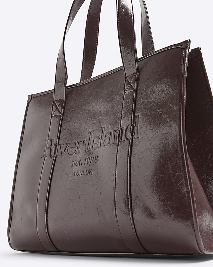 Red Faux Leather Embossed Shopper Bag