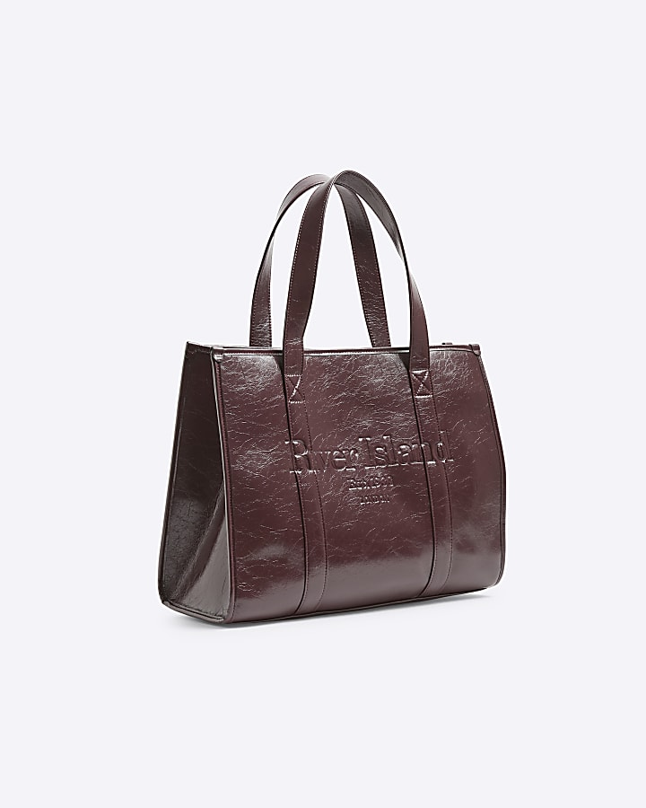 Red Faux Leather Embossed Shopper Bag