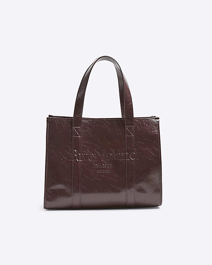 Red Faux Leather Embossed Shopper Bag