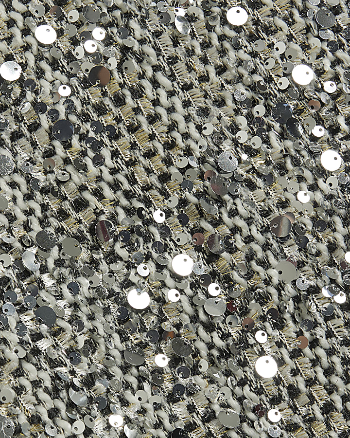Silver sequin boucle pencil midi skirt